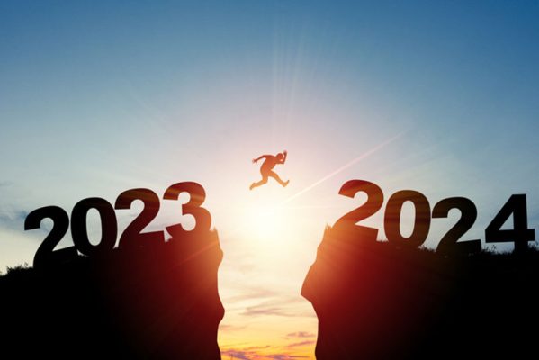 Person jumping gap from the year 2023 to 2024.